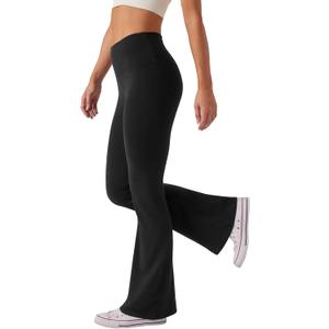 Women's High Waist Bootcut Yoga Pants Tummy Control Workout Flare Leggings (Black, S)