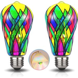 LED Stained Glass Light Bulb LED Bulbs,4W E26 Base ST19 LED Colored Light Bulb Stained Glass Bulb,for Decoration,Party,Home Lighting,Garden,Balcony,2 Pack
