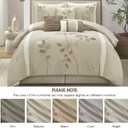 Beige California King Comforter Set, 7 Pieces Bed in a Bag, Elegant Floral Leaves Embroidery, Soft and Lightweight All Seasons Bedding Set, Bedskirt, Pillow Shams, Decor Pillows