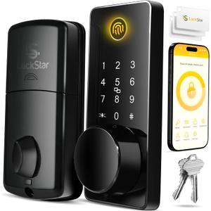 LOCKSTAR® Smart Door Lock • Keyless Entry Deadbolt Door Lock • Multiple Entry Methods – APP • Fingerprint Touch ID • Keypad Code • Card FOB • Traditional Key • Smart Home Devices, Black (1.18 x 2.64 x 6.46 inches)