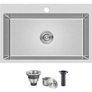 MENATT 28 Inch Drop-in Kitchen Sink, 304 Stainless Steel Topmount Handmade Kitchen Sink, Single Bowl Workstation Sink with Drain Kit (Brushed), 28"x18"x9"