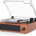 Vinyl Record Player Built-in Stereo Speakers BT Wireless Input Belt Drive Vintage Turntables for Vinyls Records 3 Speed LP Players Turn Tables RCA Line Auto Stop All-in-one Wooden Walnut