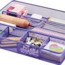 Annova Desk Top Organizer Tray for Office Organization - Metal Mesh - Storage Tray with Dividers for Pens, Desktop Accessories, Bathroom, Kitchen, Makeup and Office Supplies (Large, Purple)
