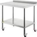 VEVOR Stainless Steel Prep Table, 36 x 24 x 35 Inch, 440lbs Load Capacity Heavy Duty Metal Worktable with Backsplash Adjustable Undershelf & 4 Casters, Commercial Workstation for Kitchen Restaurant