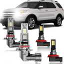 Ford Explorer 2011-2015 FOG Lights Bulbs Combo, 4pcs Super Bright White Dual Beam and Fog Lights Blubs Package, 1:1 Size as Stock Bulbs, Plug and Play