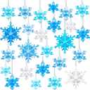 60Pcs Winter Snowflake Ornaments, Winter 3D Translucent Snowflake Hanging Ornaments for Christmas Tree Crystal Gems Pendants with Rope for Holiday Party Vase Filler (Blue)