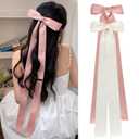 NAISIER 21 inch Silky Satin Hair Accessories: Large Ribbon Bows, Ponytail Holders, Silk Bowknots, and Metal Barrettes in Pink & White