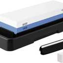 Knife Sharpening Stone Set,Whetstone Dual Sided 1000/6000 Grit Waterstone with Angle Guide Non Slip Rubber Base Holder, Knife Sharpeners Tool Kit for Kitchen Hunting (Blue + black)