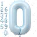 Light Sky Blue Number 0 Balloon, 40'' Pastel Matte Powder Blue Foil Balloons, Globos De Numeros Grandes, Large Mylar Helium Number 0 Balloon for Birthday Party Decor Baby Shower Anniversary Decoration