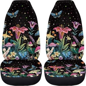 Butterfly Mushroom Design Car Seat Covers Elastic Front Seat Protectors Automotive Interior Accessories Mats Non Slip Scratch Proof Pads