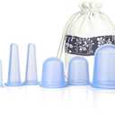 Facial Cupping Set Silicone Face Cupping Massage Therapy Sets 7Pcs Vacuum Suction Massage Cups with Pouch for Myofascial Massage, Muscle, Nerve, Joint Pain Relief (Blue)