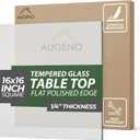 16 inch Square 1/4" Thick Flat Polished Edge Clear Glass Table Top with 6 Bumpers - Tempered, Scratch Resistant & Safety Replacement Glass for Dining, Coffee, Patio & End Tables