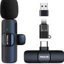 Wireless Microphone for iPhone iPad/Android/PC, Mini Microphone for Video Recording, Plug and Play Lavalier Microphone Lapel Wireless Mic with Noise Reduction