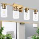 4 Light Bathroom Vanity Light Fixtures, Brushed Brass Modern Wall Lights with Clear Glass Shade, Vintage Wall Sconce Lighting for Living Room, Mirror, Bedroom, Hallway (Gold, 4-Lights)