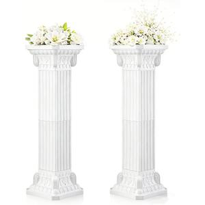 Karida 2 Pcs Roman Wedding Columns – 34.6" Tall Heavy Duty Plastic Greek Pillars, 110 lbs Load Capacity, Tool-Free Assembly, White Decorative Pedestal Stands for Ceremony Flowers, Plants, Balloons, Indoor/Outdoor Events（Square）