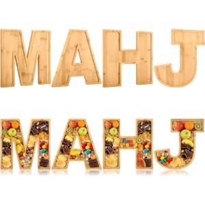 Weysat 4 Pcs Mahjong Charcuterie Board Wood Mahj Letters Food Serving Trays Dish Plates Fillable Fruit Snack Cake Cookies for Mahjong Lovers Party Decorative Platter Supplies, 11.8 x 11.8 x 0.6 Inch