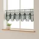 Macravine Boho Window Valance, Macrame Short Curtain for Window Decoration, Handmade Cotton Fringe Curtain Topper, Decorative Window/Door Curtain with Tassels Green Color 46″x20″ (no Rod Included)