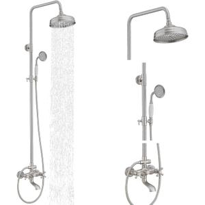BWE Exposed Bathroom Shower Faucet Set Brushed Nickel Bathroom Shower Faucet Triple Functions 8 Inch Rainfall Shower Head Handheld Spray with Tub Spout Exposed Shower System Double Handle