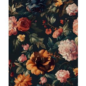 Colorful Floral Peel and Stick Wallpaper Gothic Dark Contact Paper Orange Flower Vintage Wall Mural for Bedroom Bathroom Vinyl Waterproof Self Adhesive Removable Renter Dorm Wall Paper 17.5" x 118"