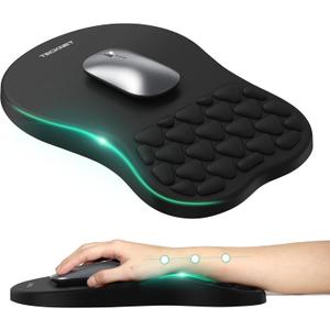 TECKNET Ergonomic Mouse Pad with Wrist Rest, Soft Mousepad with Massage Design, Memory Foam and Non-Slip PU Base for Pain Relief, Gaming Mouse Pad for Desk, Home, Office, 12x8 Inches, Black