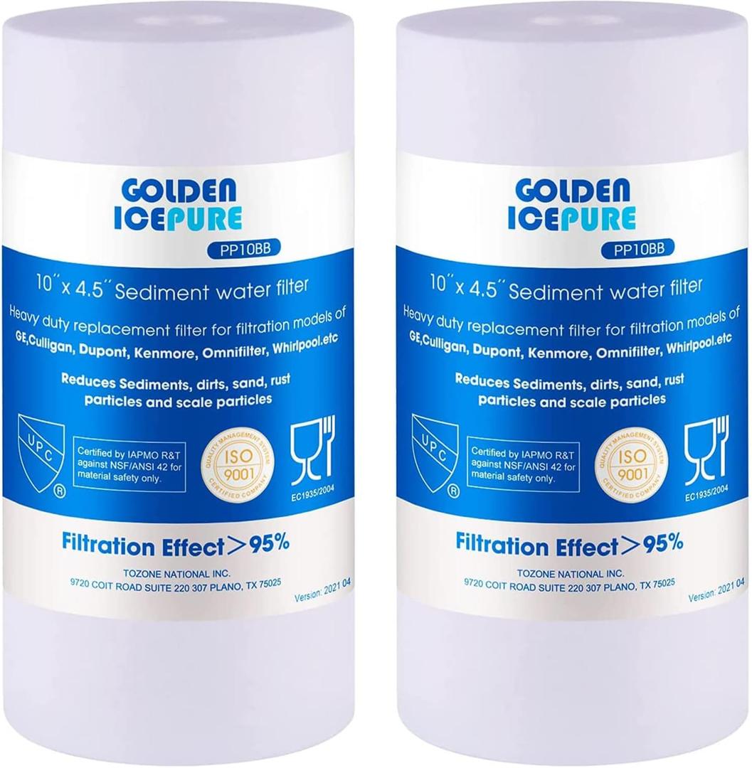 GOLDEN ICEPURE 5 Micron 4.5" x 10" Whole House Sediment Water Filter Compatible for GE GXWH30C GXWH35F, Plumber W10-PR, Culligan RFC-BBSA, W15-PR, Culligan HD-950, WFHD13001B 1 Pack