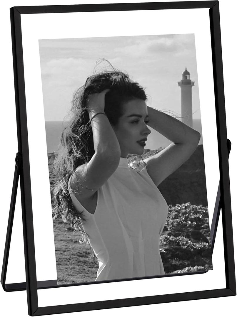 Eletecpro 5x7 Metal Picture Frame with Real Glass Cover, Tabletop Display Photo for Multiple Size up to 5x7, Black Floating Photo Frame Diaplay 2x3, 3x5, 4x6 for Wedding, Party, Home Decor, Vertical