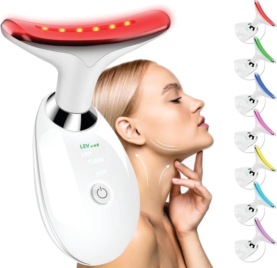 Face Light Therapy Device Facial Massager for Face and Neck, Face culpting Wand with 7 Color, Face and Neck Massager Tool Red-Light-Therapy-for-Face (White)