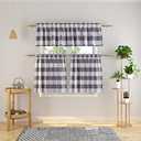 NATUS WEAVER 3 Pc Cotton Classic Country Farmhouse Kitchen Window Curtain -Grey & White Buffalo Check Tier & Valance Set, 54" x 18" / 27" x 30"