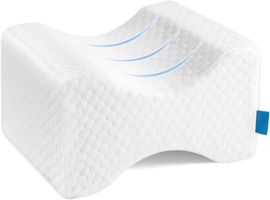 Memory Foam Knee Pillow, Sleeping Leg Pillow, for Side Sleepers & Pregnant Women - for Spinal Alignment, Relief Sciatica, Knee, Back, Leg & Hip Pain, with Washable Cover & Travel Bag, White