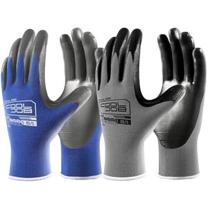 COOLJOB 10 Pairs Nitrile Dipped Safety Work Gloves with Grip, Non-slip Rubber Coated Bulk Garden Gloves for Men, Heavy-duty Oil Resistant for Truck Driver, Warehouse Box Handler, Large, Gray Blue L