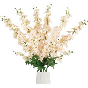 6Pcs Delphinium Artificial Flowers 37.4 Champagne Fake Silk Flowers Long Stem Faux Snapdragon Flowers for Vase Table Home Wedding Party Garden Decoration(Champagne)