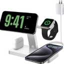 Magnetic Charging Station,PDKUAI for MagSafe 4 in 1 Fast Wireless Charger Stand for iPhone 16,15,14,13,12 Pro/Max/Mini/Plus,Apple Watch 10/9/8/7/6/SE/5/Ultra and Airpods Pro/4/3 with Adapter-White