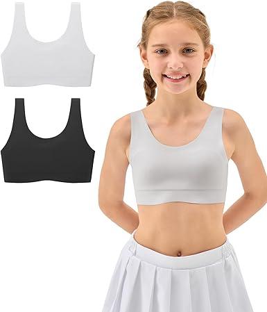 Sascina Girls Training Bras 7-12 Seamless First Bra Racerback Light Sports Bras - No Pads, Chest Double Lined, Black Only, Pack Of 1