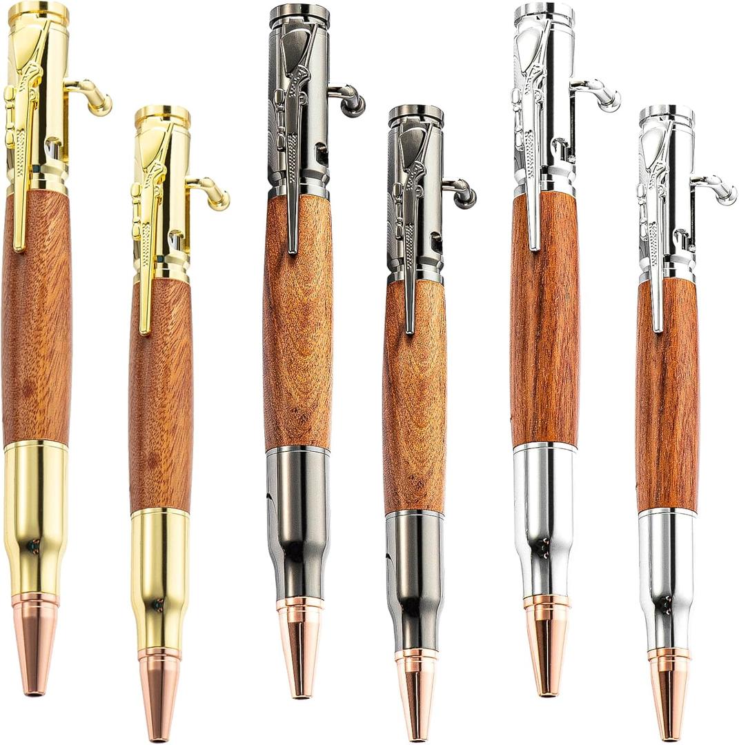 6 Pcs Bolt Action Pen for Woodturning, Pen Sets for Men Gift, Durable and Easy to Use, Office Decor Pen, Woodworking Tools for Making Home (Silver, Gold, Black) (1)