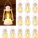 12Pcs LED Mini Vintage Lanterns Decor Indoor Decorative Outdoor Hanging Lantern Decorative Small Candle Lanterns Farmhouse Decor for Wedding Centerpiece,Halloween,Christmas,Farmhouse Decorative (White)