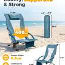 2 Pack Low Beach Chairs for Adults with High Back, Support 400LBS | Portable Beach Chair with 3-Position Adjustable Upper Backrest, Neck Support & Cup Holder for Beach, Caming, Dusty Blue