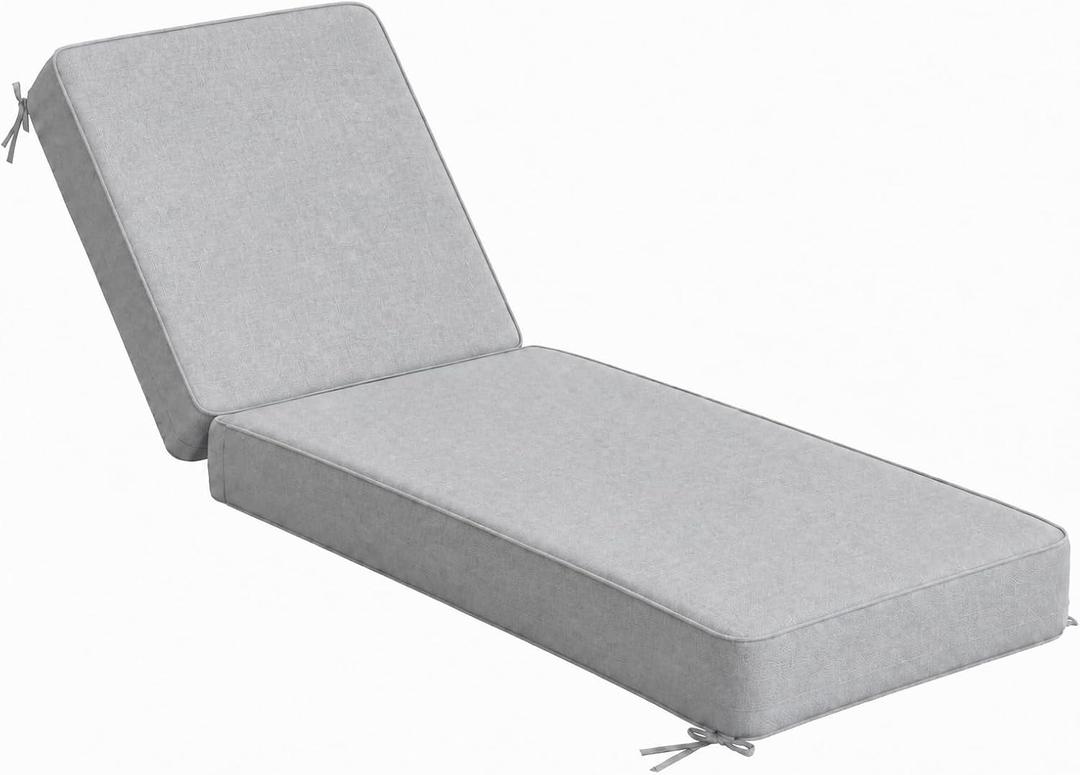 Outdoor Chaise Lounge Cushion, Olefin Waterproof & Fade Resistant, Patio Lounge Chair Cushion, Thick Lounger Pad with Removable Cove, 75 x 23 x 6 Inches, Grey
