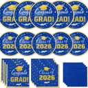 Graduation Plates and Napkins 2026 Congrats Grad Disposable Paper Plates Cocktail Napkins Luncheon Napkins for Blue and Gold Graduation Party Decorations, Serve 50