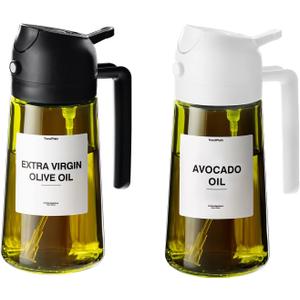 TrendPlain - Original 16oz/470ml Olive Oil Dispenser Bottle for Kitchen Gadgets and Air Fryer Accessories - Olive Oil Sprayer for Cooking w/Stickers - Black&White