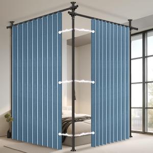 100% Blackout Room Divider Curtains Sets Blue 2 Panels W100 x L96in No Drill Curtain Rods(H) 43-120×(W) 35-200 in for Office Privacy Partition Separator