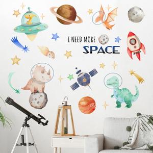 Yovkky Outer Space Baby Dinosaur Wall Decals Stickers, Dino Planet Rocket Spacecraft Galaxy Toddlers Boys Nursery Decor, I Need More Space Stars Home Decorations Kids Bedroom Playroom Art Yovkky Outer Space Baby Dinosaur Wall Decals Stickers, Dino Planet Rocket Spacecraft Galaxy Toddlers Boys Nursery Decor, I Need More Space Stars Home Decorations Kids Bedroom Playroom Art