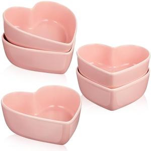 Skylety 4 Pcs Heart Shaped Bowls wedding Ceramic Dessert Heart Bowls Kitchenware Cooking Gifts for Serving Dipping Seasoning Wedding Anniversary(Pink,4.5 Inch)