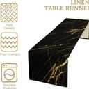 Marble Table Runner,Black Gold Abstract Geometry Pattern Texture Kitchen Dinning Table Decoration for Indoor Outdoor Home Party Decor 13x36 Inch