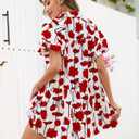 Skoinvb Women's Summer Short Puff Sleeve Floral Dress Button Down Loose Fit Casual Shirt Dresses Red XXL (White, XXL)