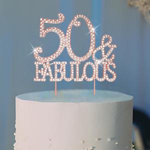 Jaciya Cake Topper 50th Birthday Decorations Women 50 & FABULOUS Rose Gold Cake Topper
