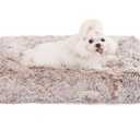Bedfolks Waterproof Dog Crate Bed, Plush Dog Bed with Removable Washable Cover, Faux Fur Dog Crate Pad for Small Dogs and Cats, Fluffy Dog Kennel Bed 23"x18", Brown