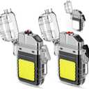 2 Pack Waterproof Lighter of 3 Modes Windproof Flashlight, Dual Arc Plasma Lighter, Flameless, Electric USB Rechargeable for Camping, Hiking, Outdoor Survival Gifts for Men