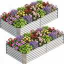 AHEONLAR 2 Pack 8×4×1.5ft Galvanized Raised Garden Beds Outdoor, Rectangle Sturdy and Durable Planter Boxes for Vegetables, Fruits, Flowers and Plants, Easy Assembly, Silver