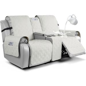 VANSOFY Loveseat Recliner Cover with Console 100% Waterproof Sofa Slipcovers Non-Slip Reclining Couch Cover Split Sofa Covers Furniture Protector for Pets, Dogs(Beige) (2 Seater+Console)