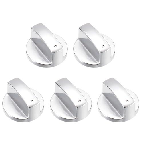 uxcell 5Pcs Gas Stove Knob, 6mm Universal Cooker Replacement Knobs Angle: 0°, Durable Metal Surface Switch for Kitchen Cooktop, Gas Stove & Various Ovens(Silver Tone)
